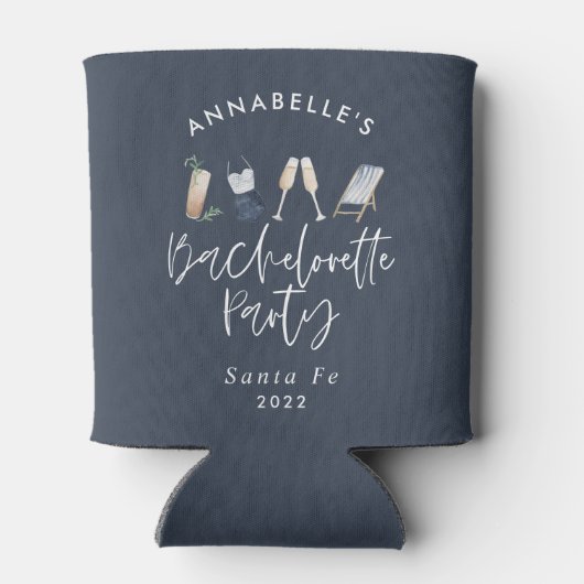 Blauwe, moderne cocktailscript bachelorette kan blikjeskoeler (Achterkant)