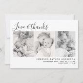 Blauwe moderne drie foto's nieuwe baby bedankkaart (Voorkant)