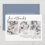 Blauwe moderne drie foto's nieuwe baby bedankkaart (Voorkant / Achterkant)