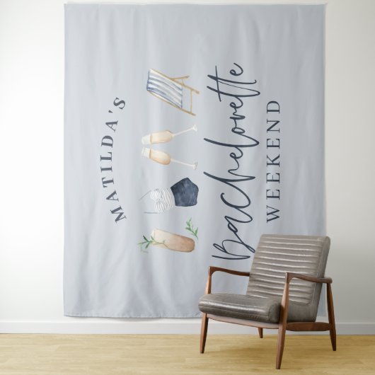 Blauwe, moderne drinken, vrijgezellenweekend wandkleed (In situ)