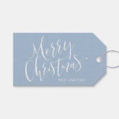 Blauwe, moderne, eenvoudige kalligrafie, prettige  cadeaulabel (Voorkant (Horizontaal))