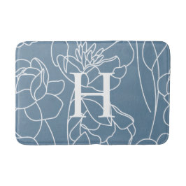 Blauwe Moderne Elegante Wilde Bloem Monogram Badmat