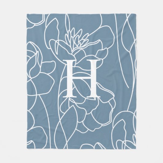 Blauwe Moderne Elegante Wilde Bloem Monogram Naam Fleece Deken (Voorkant)