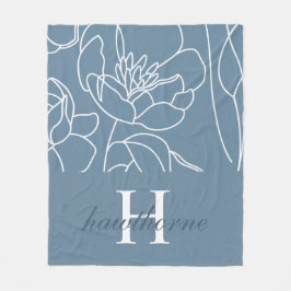Blauwe Moderne Elegante Wilde Bloem Naam Fleece Deken