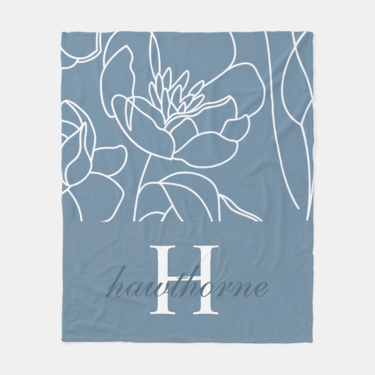 Blauwe Moderne Elegante Wilde Bloem Naam Fleece Deken (Voorkant)