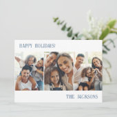 Blauwe moderne fotocollage kerstkaart met sneeuw (Staand voorkant)