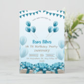 Blauwe moderne geboortekaart uitnodiging (Staand voorkant)