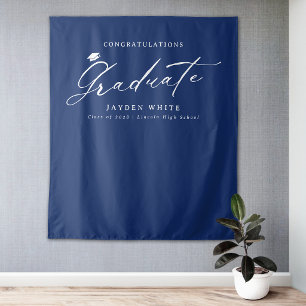 Blauwe Moderne Kalligrafie Eenvoudige Afstudeerfee Wandkleed