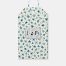 Blauwe moderne kleine bloemen cadeaulabel