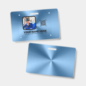 Blauwe moderne minimalistische professionele foto  badge (Voor- en achterkant)