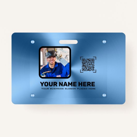 Blauwe moderne minimalistische professionele foto  badge (Voorkant)