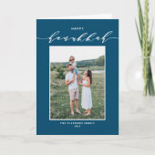 Blauwe Moderne Mix Typografie Gelukkige Chanoeka F Feestdagen Kaart (Voorkant)