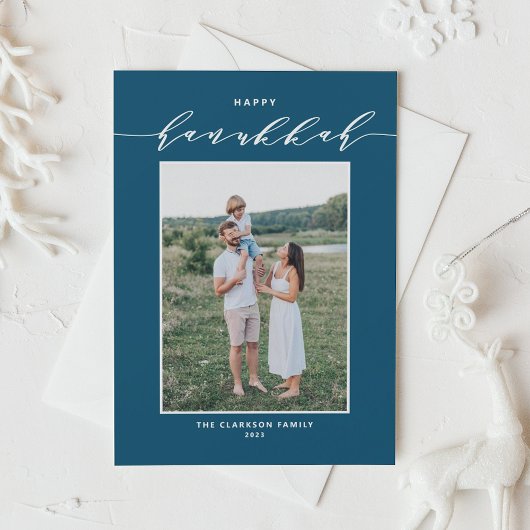 Blauwe Moderne Mix Typografie Gelukkige Chanoeka F Feestdagen Kaart