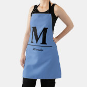 Blauwe moderne monogram, gepersonaliseerd schort (Insitu)