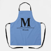 Blauwe moderne monogram, gepersonaliseerd schort (Voorkant)