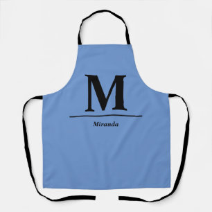 Blauwe moderne monogram, gepersonaliseerd schort
