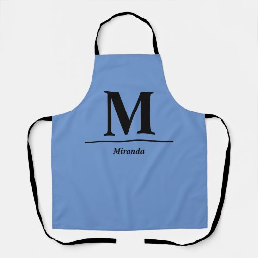 Blauwe moderne monogram, gepersonaliseerd schort (Voorkant)