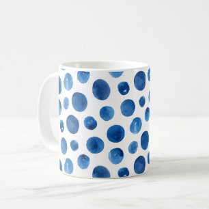 Blauwe moderne polka dot. Waterverf van de zeemach Koffiemok