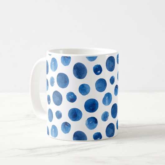 Blauwe moderne polka dot. Waterverf van de zeemach Koffiemok (Voorkant links)