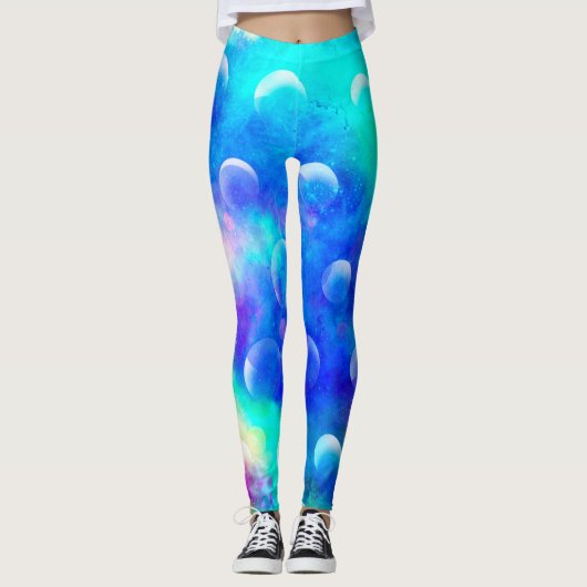 Blauwe, moderne, prachtige bubbels abstracte water leggings (Voorkant)