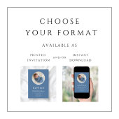 Blauwe Moderne Religieuze Kruis Foto Jongens Doop Kaart