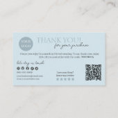 Blauwe moderne script QR-code, dank je kaars Visitekaartje (Achterkant)