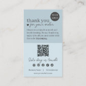 Blauwe moderne script QR-code, dank je kaars Visitekaartje (Achterkant)