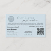 Blauwe moderne script QR-code, dank je kaars Visitekaartje (Achterkant)