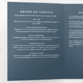 Blauwe Moderne Script Uitvaart/Herdenkingsdienst Drieluik Programma (Binnenzijde eerst)
