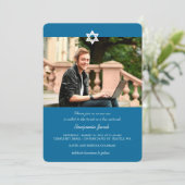 Blauwe moderne sterren van David Bar Mitzvah foto Kaart (Staand voorkant)