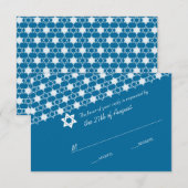 Blauwe moderne sterren van David Bar Mitzvah RSVP- RSVP Kaartje (Voorkant / Achterkant)