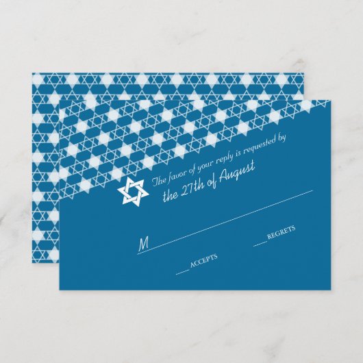 Blauwe moderne sterren van David Bar Mitzvah RSVP- RSVP Kaartje (Voorkant / Achterkant)