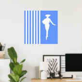 Blauwe moderne strepen met Mode Silhouette Poster (Thuiskantoor)