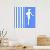 Blauwe moderne strepen met Mode Silhouette Poster (Keuken)