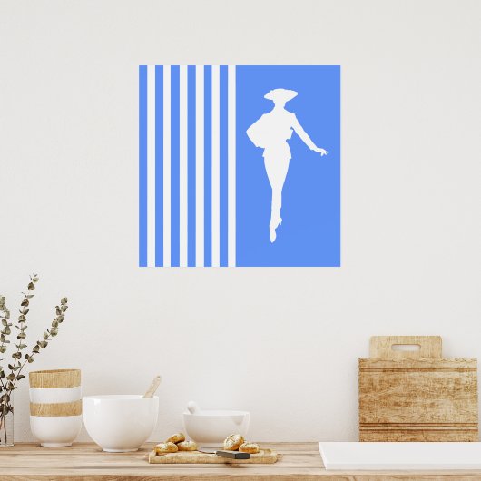Blauwe moderne strepen met Mode Silhouette Poster (Keuken)