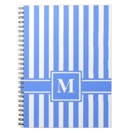 Blauwe Moderne Stripe met Monogram Notitieboek