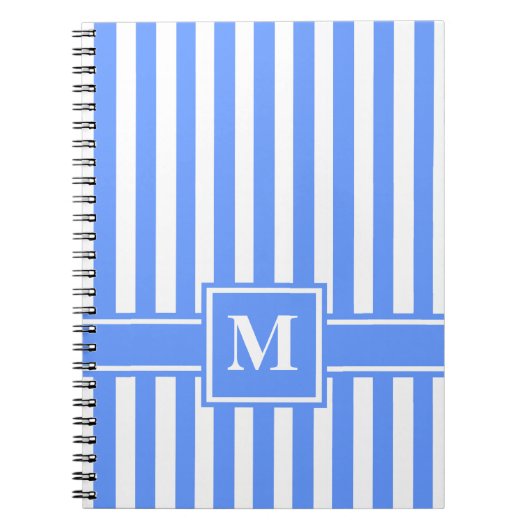 Blauwe Moderne Stripe met Monogram Notitieboek (Voorkant)