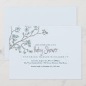 Blauwe moderne tuin babyshower uitnodiging (Voorkant / Achterkant)