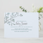 Blauwe moderne tuin babyshower uitnodiging (Staand voorkant)