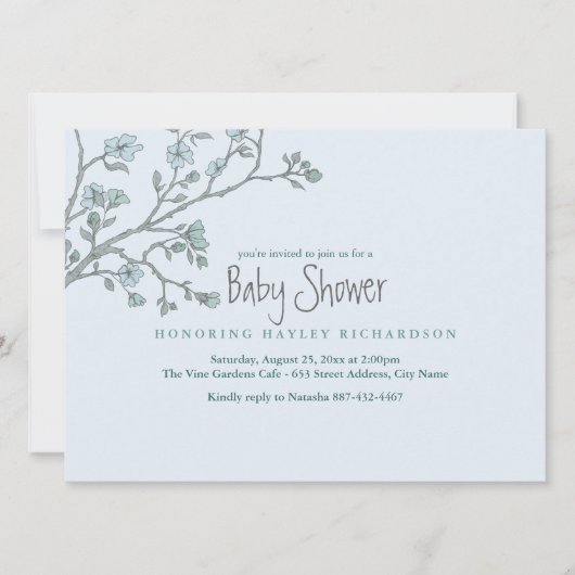 Blauwe moderne tuin babyshower uitnodiging (Voorkant)
