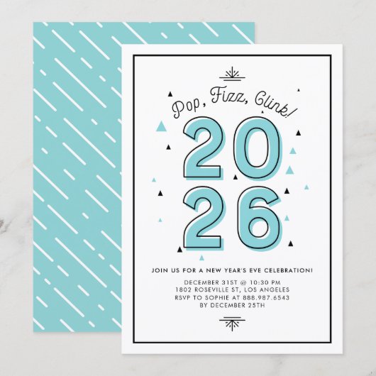 Blauwe moderne Typografie 2022 Nieuwjaarsfeest Kaart (Voorkant / Achterkant)