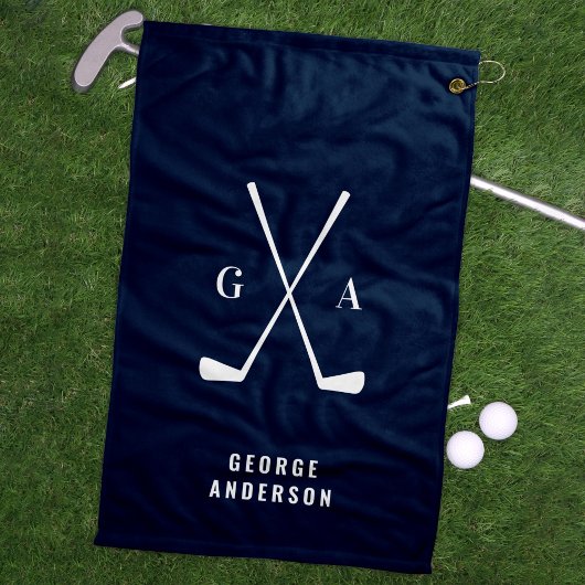 Blauwe moderne typografie initialen monogram elega golfhanddoek