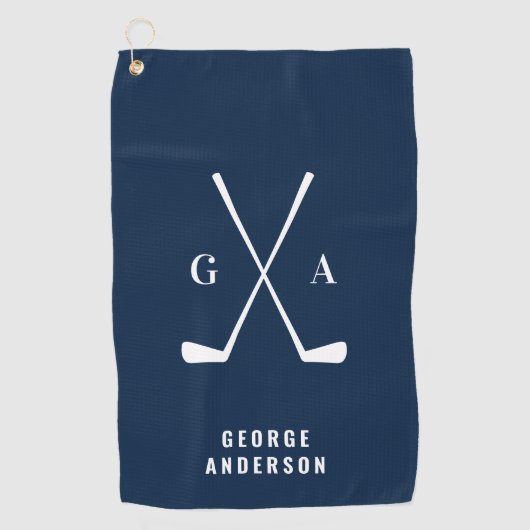 Blauwe moderne typografie initialen monogram elega golfhanddoek (Voorkant)