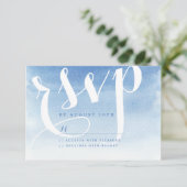 Blauwe moderne waterverf nautische strand bruiloft RSVP kaartje (Staand voorkant)