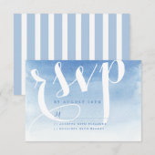 Blauwe moderne waterverf nautische strand bruiloft RSVP kaartje (Voorkant / Achterkant)