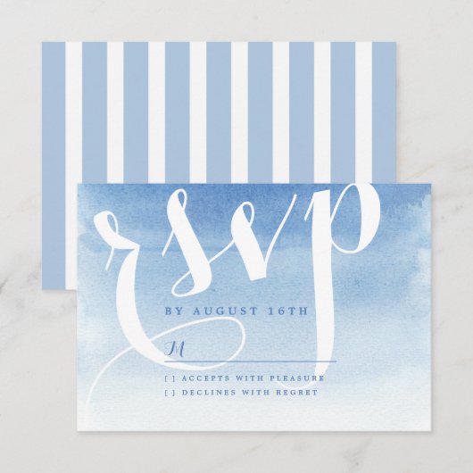 Blauwe moderne waterverf nautische strand bruiloft RSVP kaartje (Voorkant / Achterkant)