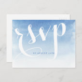 Blauwe moderne waterverf nautische strand bruiloft uitnodiging briefkaart (Voorkant / Achterkant)