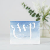 Blauwe moderne waterverf nautische strand bruiloft uitnodiging briefkaart (Staand voorkant)