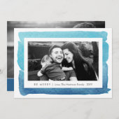 Blauwe moderne Waterverf Twee kerstdagen Feestdagenkaart (Voorkant / Achterkant)