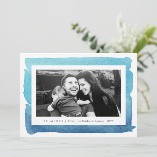 Blauwe moderne Waterverf Twee kerstdagen Feestdagenkaart (Staand voorkant)